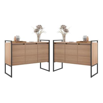 Armario Industrial Buffet Cadiz 3 Portas MDF 120CM Preto Conjunto 2 Pecas Casah