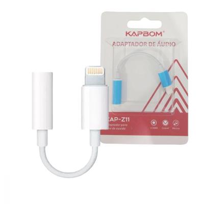 Adaptador Lightning para P2 3.5mm Kapbom KAP-Z11 com Suporte a Microfone Plug And Play Branco