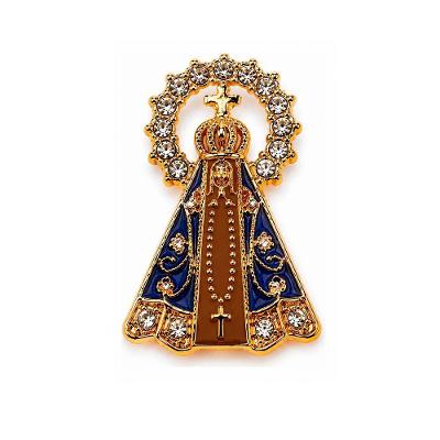 Broche Nossa Senhora Aparecida Metal Marrom Resplendor Cravejado Dourado