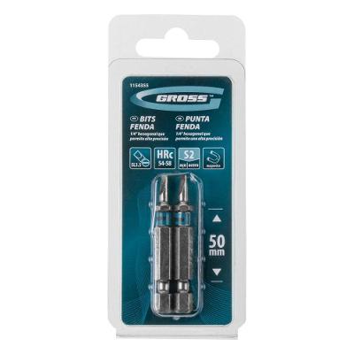 Bits Fenda SL3,5 Ponta Magnética Encaixe Hexagonal 1-4 Inox Aço Cromo Molibdênio 50MM 2 Peças Gross