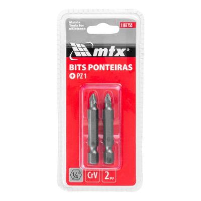 Bits Pozidriv Pz1 50mm 2 Peças Aço Cromo Vanádio Alta Resistência MTX