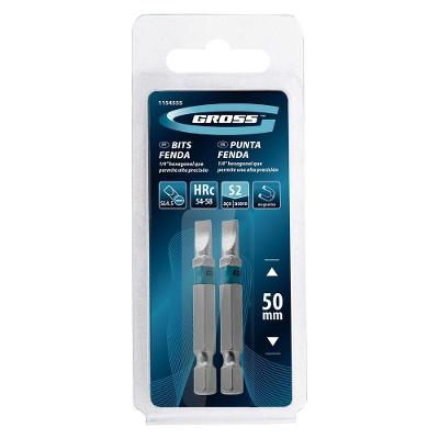 Bits Fenda SL4,5 Ponta Magnética Aço Cromo Molibdênio Inox Gross 2 Peças 50mm