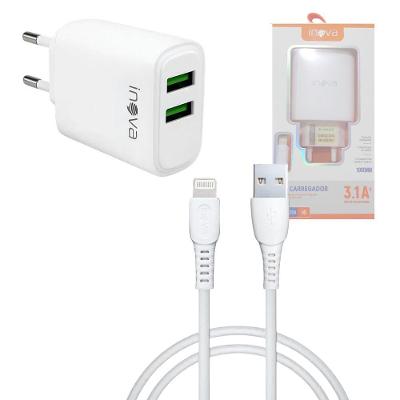 Carregador de Parede com Cabo Lightning Inova CAR-12820A 2 Portas USB 3.1A Bivolt Branco 1