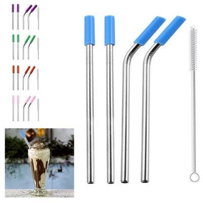 Canudo Reutilizável Milk Shake Aço Inox e Silicone Kit 4 Azul Claro AB Mídia