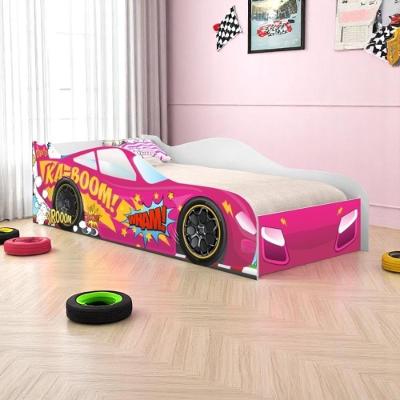 Cama Infantil Solteiro Formato Carro Kaboom Stylo Pink MDF Branca Rosa Casah