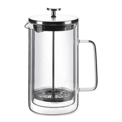Cafeteira Francesa com Parede Dupla em Aço Inoxidável e Vidro Borosilicato 1L Prateada