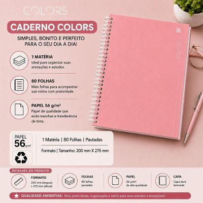 Caderno Universitario Espiral 1 Materias 80 Folhas 1 Unidade Rosa