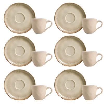 Conjunto de Xícara de Chá com Pires Bio Raio 06 Peças Cerâmica Stoneware Porto Brasil