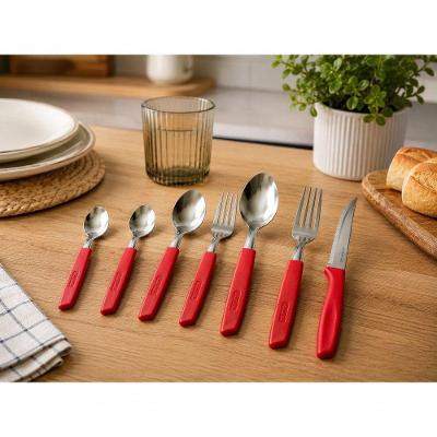 Conjunto Talheres New Caprese 50% Inox e 50% Plástico Aço Inox para Mesa Posta Vermelho Fratelli 42