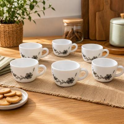 Conjunto de Xícaras Florid Vine em Vidro Resistente com Design Floral para Café e Chá Branca