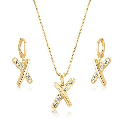 Conjunto Colar e Brinco VL Accessoires X de Pedras Metal Revestido em Ouro