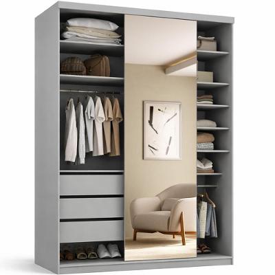 Closet Solteiro Sonni R02 Urbe 1 Porta de Correr com Espelho 3 Gavetas MDF 139CM Cinza Lyam Decor