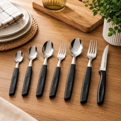 Conjunto Talheres New Caprese 50% Inox e 50% Plástico Aço Inox Polido para Mesa Posta Preto Fratelli