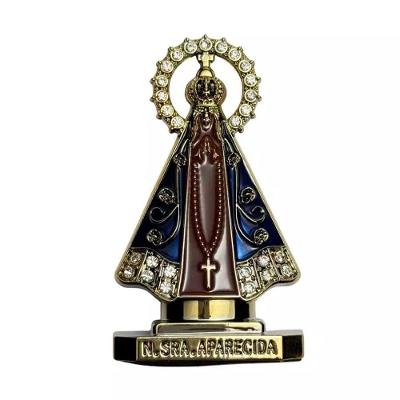 Enfeite Religioso Nossa Sra Aparecida Plastico 8cm Dourado Auto Colante Resplendor Cravejado