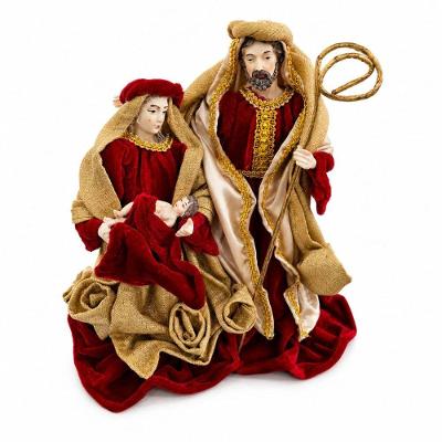 Decoracao Sagrada Familia em Veludo Juta Resina Natal Vermelho Tuut 26cm