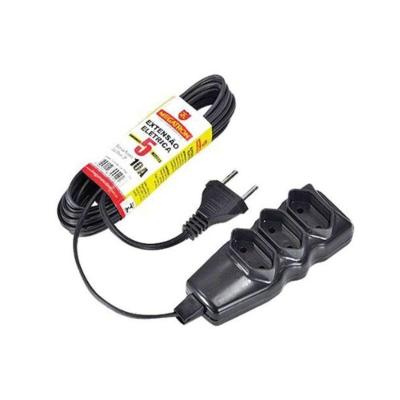 Extensão Paralelo 2x0,75x5,0m com 3 Tomadas Bivolt Preto Megacabos