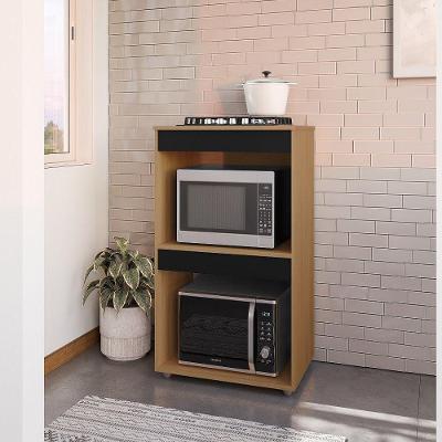 Gabinete Cooktop Adriana 2 Portas 1 Prateleira MDP 75CM Amêndoa Preto AJL Móveis