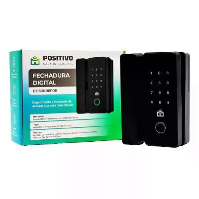 Fechadura Digital de Sobrepor Casa Inteligente Acionamento por Senha Biometria, Tag para Porta Preta