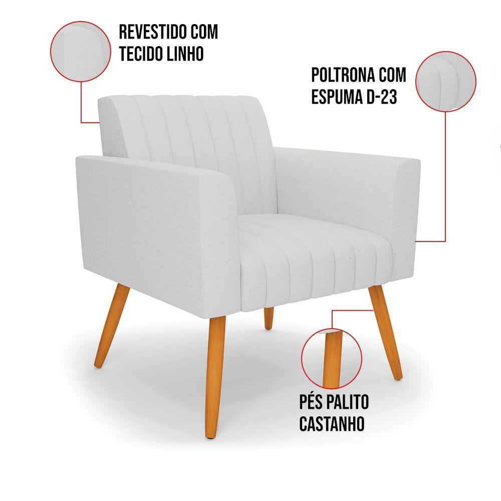 Kit 2 Poltronas Viena Gomada Linho Pés Palito Castanho - D'rossi Cor A05 Cinza - 4