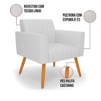 Kit 2 Poltronas Viena Gomada Linho Pés Palito Castanho - D'rossi Cor A05 Cinza