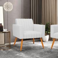 Kit 2 Poltronas Viena Gomada Linho Pés Palito Castanho - D'rossi Cor A05 Cinza - 8