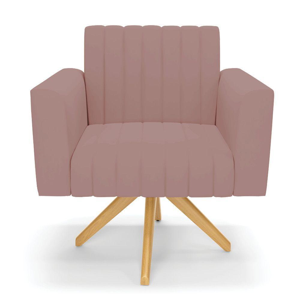 Kit 2 Poltronas Giratória Viena Gomada Veludo Rosê Base De Madeira Ma30 - D'rossi - 6
