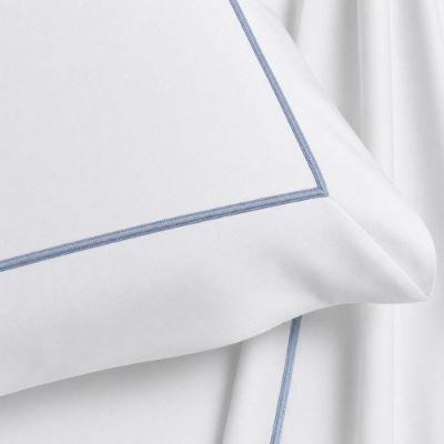 Jogo de Cama Lázio Casal 4 Peças 300 Fios Algodão Egípcio Festonê Branco Blue Kacyumara