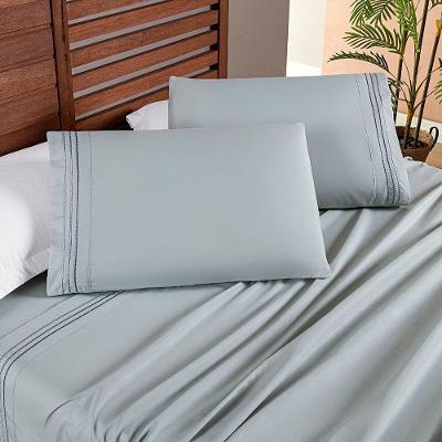 Jogo de Cama Lençol Honore Solteiro Micropercal 200 Fios Detalhes Bordados Cinza Geada Casa Scarpa