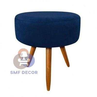 Kit 02 Puff Redondo Pés Palito Espuma Veludo Azul Marinho SMF Decor