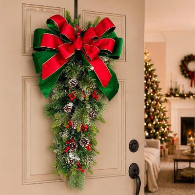 Guirlanda Coroa Natalina Enfeite Nevada Porta Parede Verde Vermelho 85CM