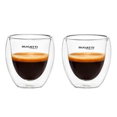 Jogo 2 Copos BGC80N para Café Chá Licor Vidro Borossilicato Parede Dupla Transparente Bugatti