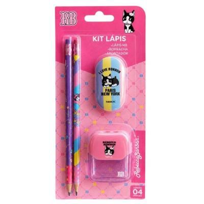 Kit Escolar Rebecca Bonbon Paris 4 Peças Lápis Borracha Apontador Off White