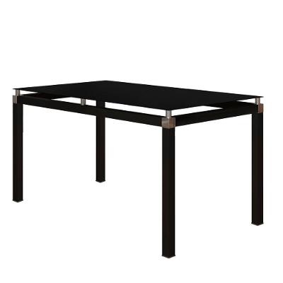 Mesa Tubular para Sala de Jantar Ou Cozinha Malva 4 Lugares Retangular Vidro Temperado Preto