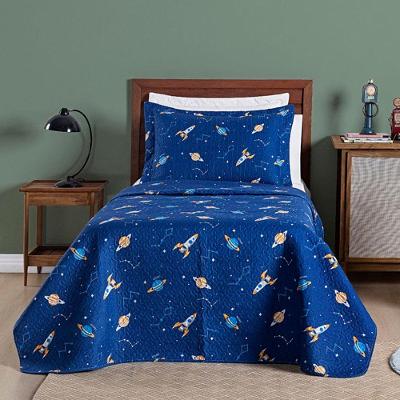 Kit Cobre Leito Infantil Fantasy Galáxia Azul Marinho Solteiro Microfibra 2 Peças Casa Scarpa