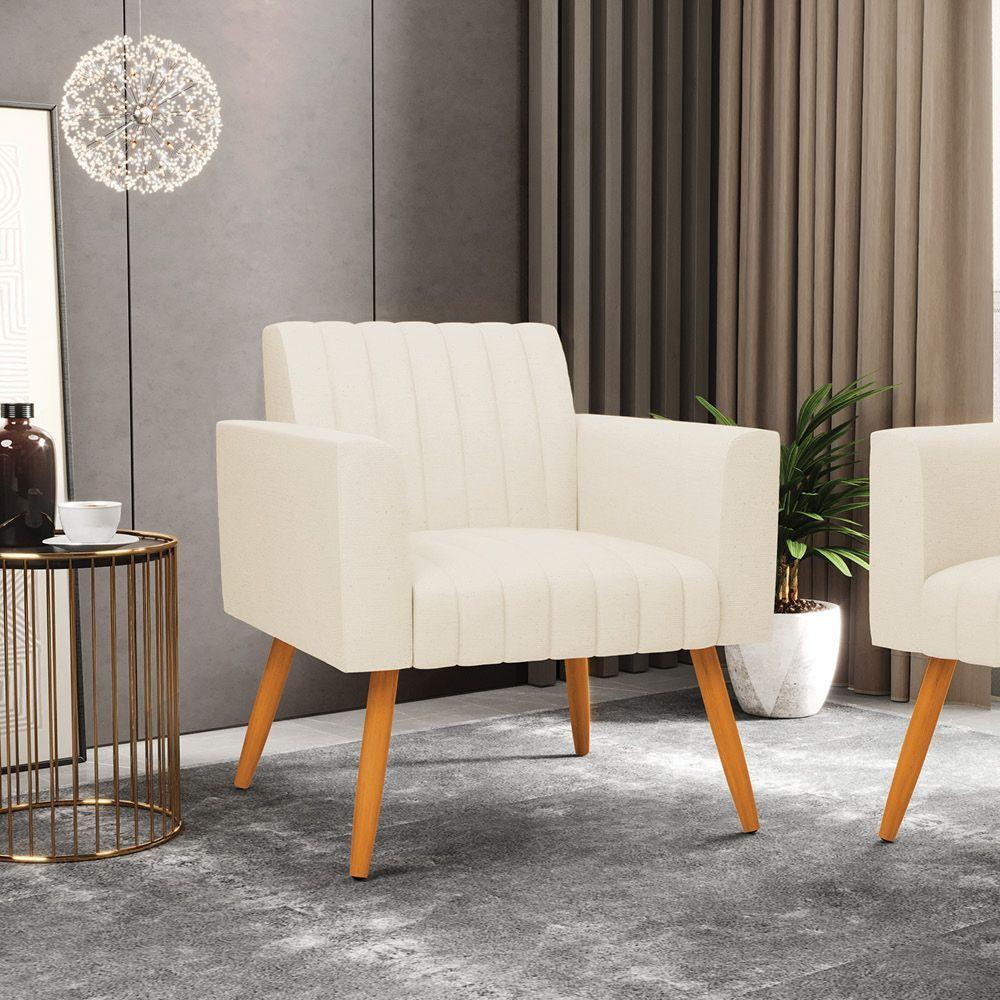 Kit 2 Poltronas Viena Gomada Linho Pés Palito Castanho - D'rossi Cor A19 Bege - 7