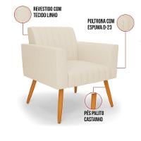 Kit 2 Poltronas Viena Gomada Linho Pés Palito Castanho - D'rossi Cor A19 Bege