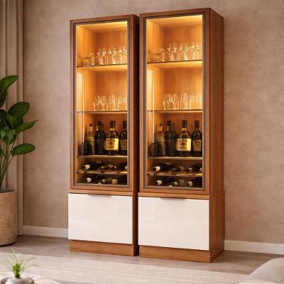 Kit 2 Cristaleiras Noble 2 Portas MDP-MDF Jequitiba-Off White Movelove com Vidro Reflecta Fita LED