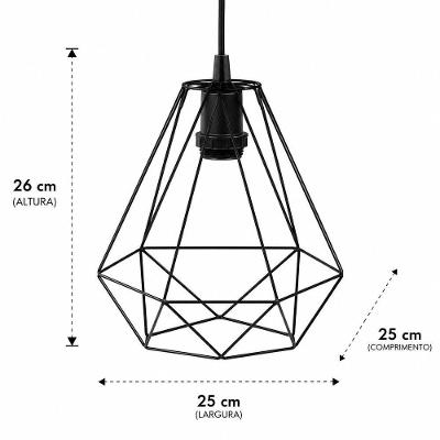 Lustre Pendente Modelo Piramide Design Geométrico Estilo Moderno Industrial Preto Bivolt