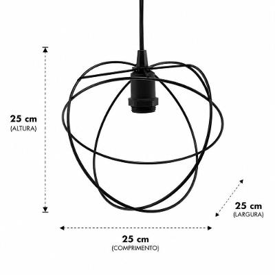Lustre Pendente Electron Design Geométrico Moderno Industrial Preto Metal Bivolt
