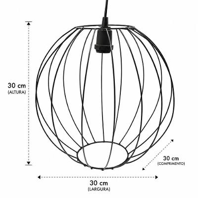 Lustre Pendente Aramado Modelo Bola Design Geométrico Moderno Preto