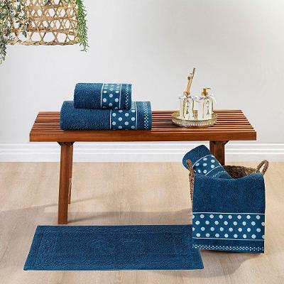 Jogo de Banho Meggy Poá 5 Peças Toalhas Macias 100% Algodão 450g-m² Azul Casa Scarpa