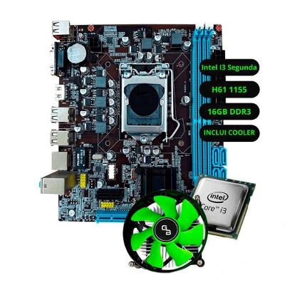 Kit Upgrade de Computador H61 Intel Core I3 2ª Geração 16GB DDR3 Cooler CPU Solução Completa