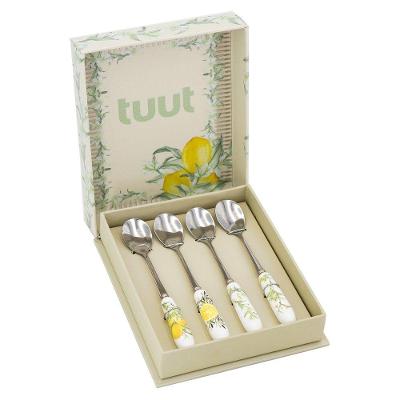 Kit Colher de Sobremesa Limone Aço Inox e Porcelana Cabo Estampado Branco Verde e Amarelo Tuut 4