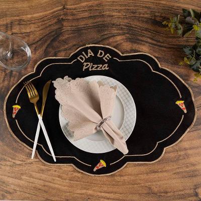 Jogo Americano com Guardanapo Bordado Simples 12 Peças Pizza Poliéster Casa Scarpa