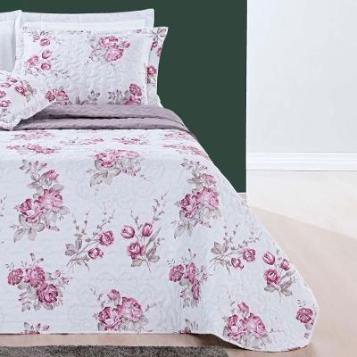 Kit Cobre Leito e Porta Travesseiro Celi Solteiro Micropercal 200 Fios Dupla Face Floral Palha Casa