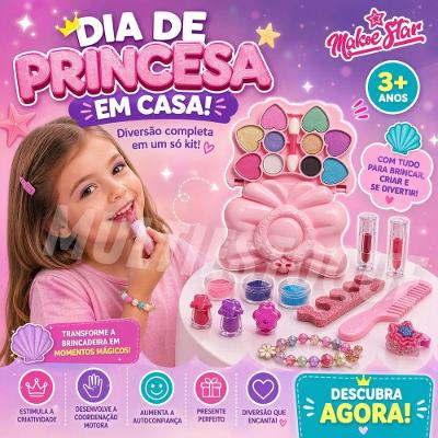 Kit Maquiagem Infantil Completo com Maleta Laço e Acessórios Estimula Criatividade Unitoys