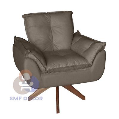 Poltrona Glamour Opala Decorativa Giratória Suede Conforto Café SMF Decor 120kg
