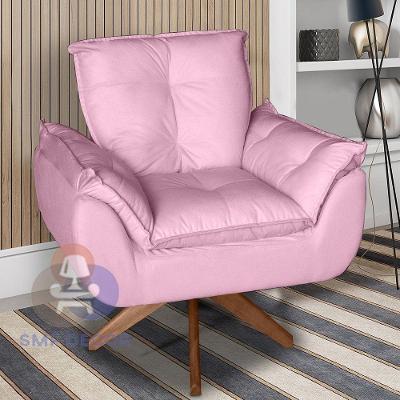 Poltrona Glamour Opala Decorativa Giratória Suede Rosê SMF Decor