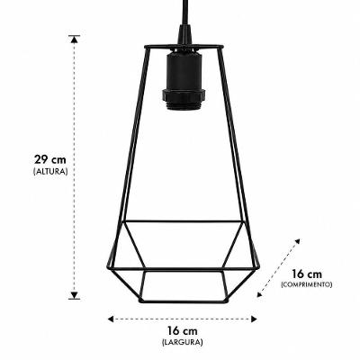 Lustre Pendente Loft Design Geométrico Estilo Moderno Industrial Preto