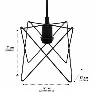 Lustre Pendente Modelo Estrela com Design Geométrico Moderno Industrial Preto 110V